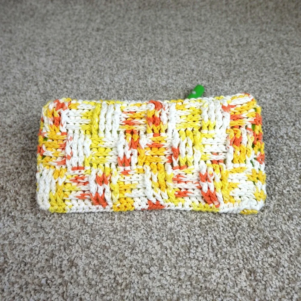 Handmade Crocheted Mop Pad Cover Yellow Orange White Basketweave Reusable Pad